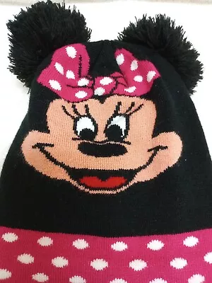 Minnie Mouse Girls Fleece Hat Beanie Black Pink With Bow Pom Poms Quick Free Shi • $8.94