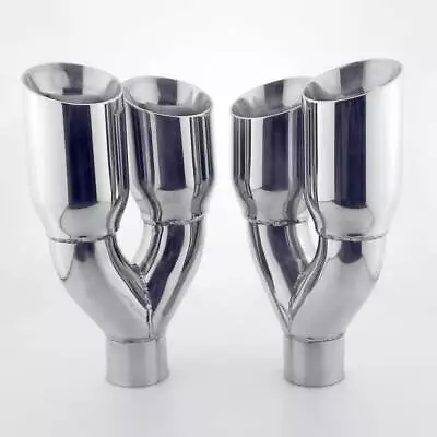 Stainless Steel Exhaust Tips 2.25  Inlet Quad 3.5  Out Staggered Angle Cut 12  L • $280.46