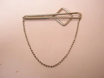 Silver Tone Fine Elongated Cable Link Chain Pendant Vintage SWANK Tie Bar Clip • $27.49