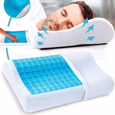 COOLING Memory Foam Cervical Support Pillow Neck Pain Relief Sleeping Orthopedic • £15.95