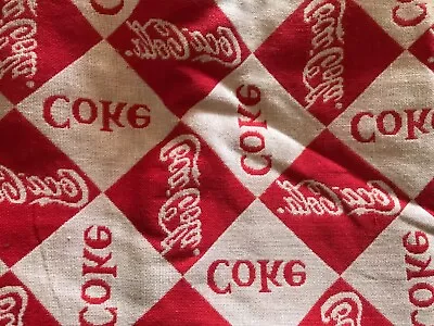 Vintage Coke Coca-Cola Fabric 35” X 45” Red White Logos Diamond • $10.99