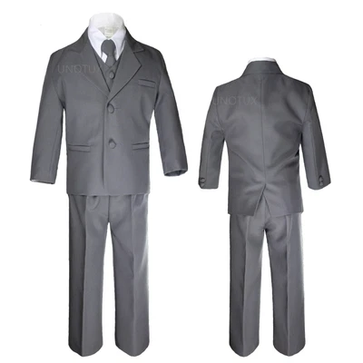 $74.99 • Buy Baby Toddler Boy Wedding Recital B-day Formal Party 5pc Dark Gray Tuxedo Suits 