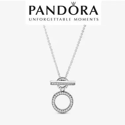 ALE S925 Genuine Silver Pandora Double Hoop T-bar Necklace 399039C01 Gift Bag • £30.99