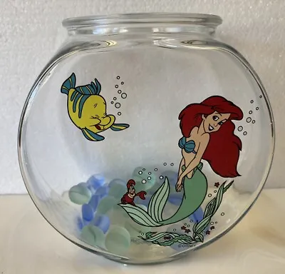Disney's Little Mermaid FISHBOWL Ariel Flounder Sebastian GLASS AQUARIUM/MARBLES • $25.95