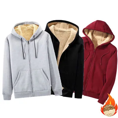 Men's Athletic Warm Soft Sherpa Lined Fleece Zip Up Sweater Jacket Hoodie Coat • $32.85
