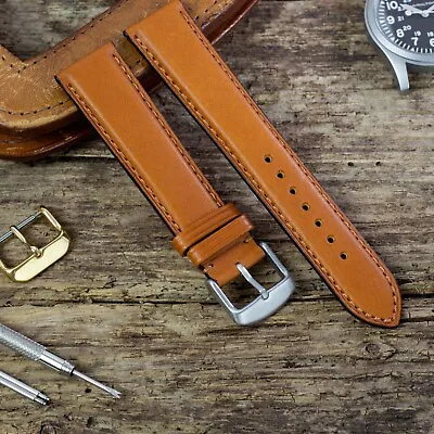 Italian Leather Watch Strap - Premium Soft Oiled Calf Leather - Black And Tan • £19.95