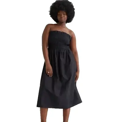 H&M Smocked Bodice Strapless Or Spaghetti Strap Black Dress XXL NWT • $30
