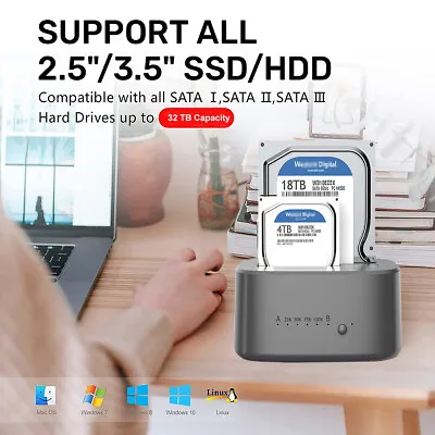 £23.89 • Buy 2.5 /3.5  USB 3.0 SATA Dual Bay External Hard Drive SSD HDD Docking Station UASP