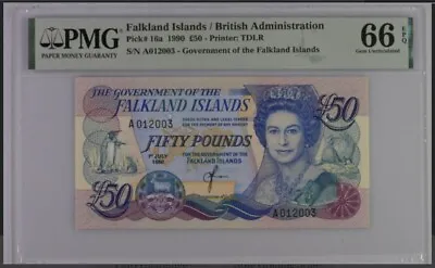 GEM UNC PMG EPQ 1990 £50 Pounds UK Britain British Falkland Islands P-16a • £204.66