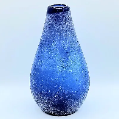 Vintage Italian Scavo Glass Vase Organic Teardrop Form Cobalt Blue Bottle Murano • $15