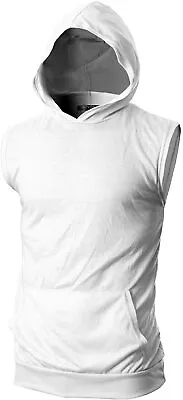 GIVON Mens Slim Fit Thin Super Lightweight Sleeveless Hoodie With Kanga Pocket • $48.45