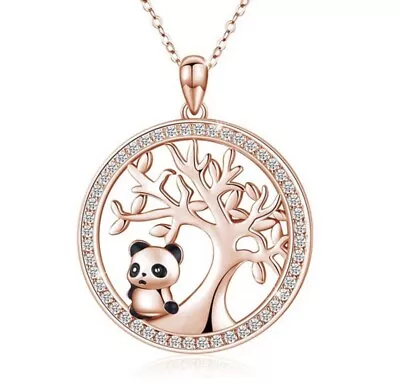 Rose Gold Female Tree Of Life Pendant Panda Necklace Dazzling Crystal Best Gift • £3.99