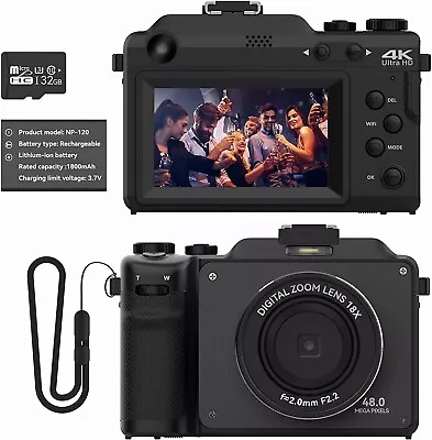 $99.98 • Buy Digital Cameras For Photography, 4K 48MP Vlogging Camera 18X Digital Zoom 32GB 
