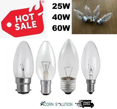 £5.59 • Buy C35 Candle Light Bulbs Clear Incandensent 25w/40w/60w Bc/sbc/es/ses Bulbs