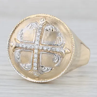 0.23ctw Diamond Cross Ring 14k Yellow Gold Size 13.25 Men's Signet • $1599.99