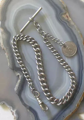 Vintage Albo Silver 12.5″ Pocket Watch Chain 1889 5 Pfennig Fob • $24.99