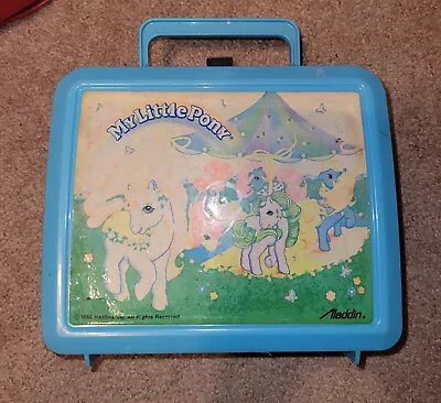 Vintage My Little Pony Blue Plastic Lunchbox No Thermos Carousel Pony Theme • $9.99