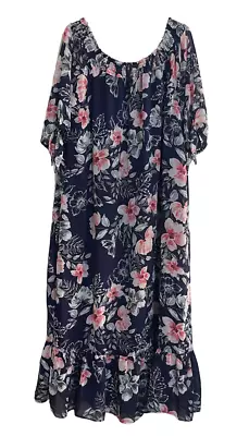 BEME | Plus Size Lined Off Shoulder Maxi Dress Navy Blue Floral BNWT | Size 20 • $17.95