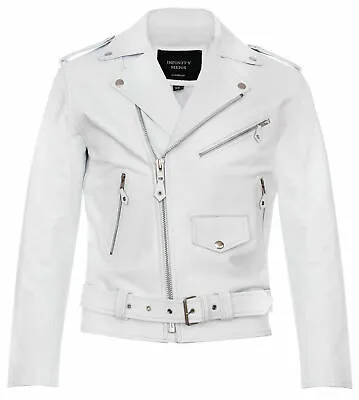 Men's Stylish Brando Casual White Leather Biker Jacket • $149.99