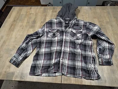 Harley Davidson Motorcycle Heavyweight Flannel Button Jacket Hooded Plaid XXL • $40