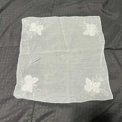 Vintage Hankerchief Hankie White Butterfly Or Flower Floral Small Hole • $3.99