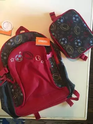 NWT Gymboree Boys Sports Themed Backpack Lunchbox Set Red Gray • $19.50