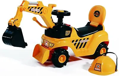 RICCO 2 In 1 Kids Ride On Toy Digger Excavator Grabber Bulldozer Helmet Gift • £29.99