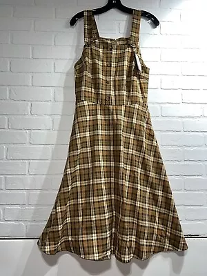 NWT! Super Cute VOODOO VIXEN PLAID PINAFORE FLARE DRESS Brown MEDIUM • $21