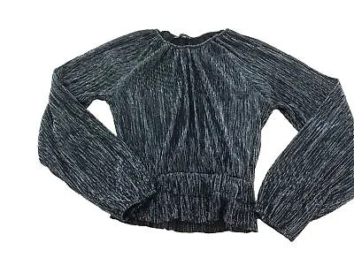 Zara  Black & Silver Metallic Top SizeS Long Sleeve Frill Peplum Short Sparkle • £5