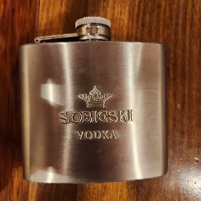 Sobieski Vodka Stainless Steel Flask W/ Screw Cap 4 X3  5 Oz Cleaned + Sanitized • $9.97
