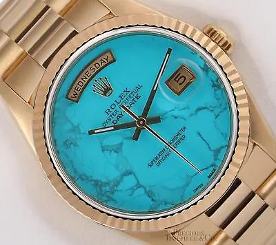 Rolex Men Day-Date 18038 President 18k Yellow Gold 36mm- Turquoise Marble Dial • $17545