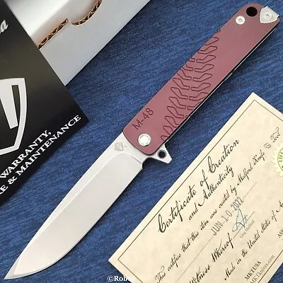 Medford M-48 Tumbled S35VN Plain Blade Red Aluminum & Tumbled Titanium Handle • $560