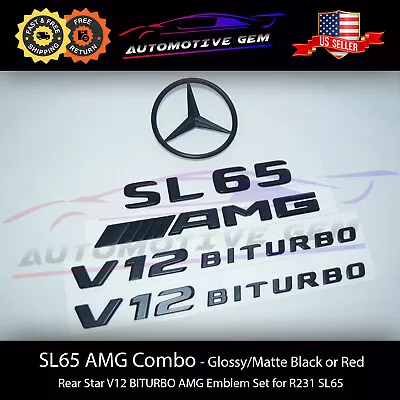 SL65 AMG V12 BITURBO Rear Star Emblem Black Badge Combo Set For Mercedes R231 • $50.59