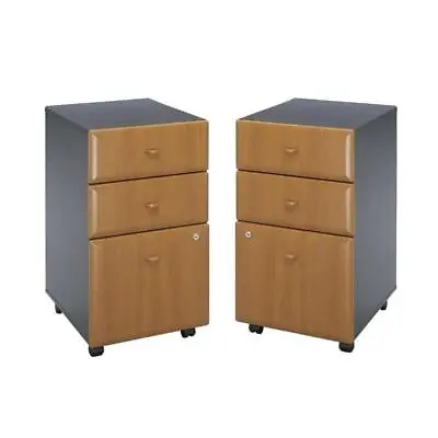 Home Square 3 Drawer Wood Mobile Filing Cabinet Set In Natural Cherry (Set Of 2) • $730.48