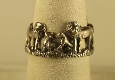 Vtg Sterling Signed 925 Detailed Pride Of Lions And Cubs Animals Ring Band 7 1/2 • $50