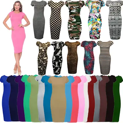 £8.99 • Buy Womens Ladies Short Sleeve Midi Dress Bodycon PLUS SIZE Cap Maxi Midi Dress 8/26