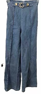 VTG Stretch Denim Buckle Pants  Bell Bottom Flare Jeans Women S High Waisted • $60.72