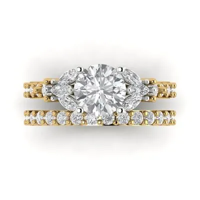 2.92ct Round Marquise Cut Simulated Engagement Ring Band Set 14k Multi Gold • $465.20