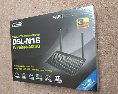 Brand New Sealed Asus DSL-N16 Wireless-N300 VDSL/ADSL Wi-Fi Modem Router • £19.50