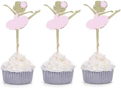 Giuffi 48CT Gold And Pink Ballerina Cupcake Toppers Birthday Party Decor Girls • $9.50