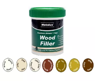 Metolux 1 Part Wood Filler 250ml Tin White Pine Light Oak Dark Oak Mahogany • £8.49