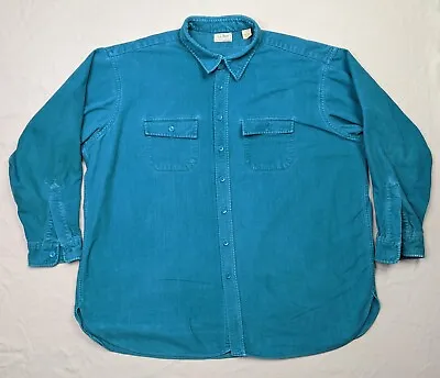 Vintage LL Bean Chamois Shirt Adult 20 Green Blue Button Up Distressed • $8.70