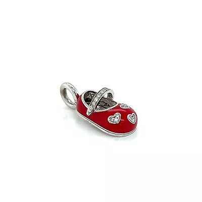 Aaron Basha Diamond Red Enamel 18k White Baby Shoe Charm Pendant • $2350