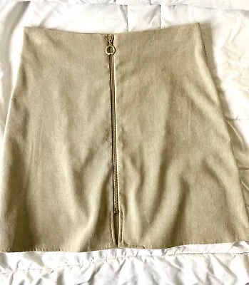Beige Atmosphere Mini Skirt - Gold Zip Up Front Size 8 • £3.50