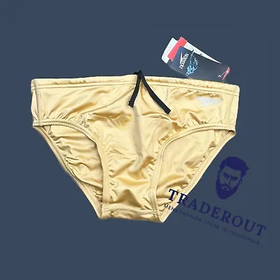 Speedo Men Gold Solid One Swim Brief Bikini Swimwear Size 28 30 32 34 36 38 • $54