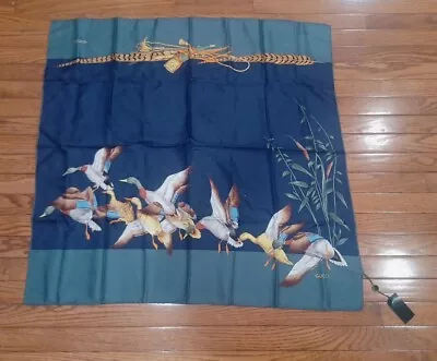 Vintage Gucci Signed 2 Times Ducks In Flight  Scarf 33”x 33  NWT Ref961 • $99.99