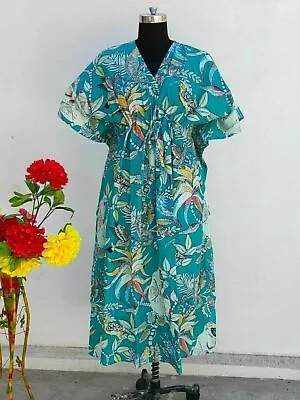 Women Bohemian Cotton Kaftan Dress Long Caftan Indian Plus Size Beach Wear Gown • $49.50