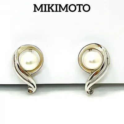 MIKIMOTO JAPAN AKOYA Pearl Earrings Single Pearl 6.4mm MIKIMOTO Engraving OOP • $175.99