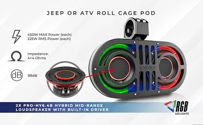 DS18 Jeep ATV UTV Marine Roll Cage Sound Bar PRO-HY6.4B Speakers LED RGB JVOCE • $349