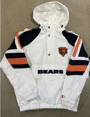 CHICAGO BEARS Starter Hooded Half Zip White Pullover Jacket Men Sz Medium New • $93.98